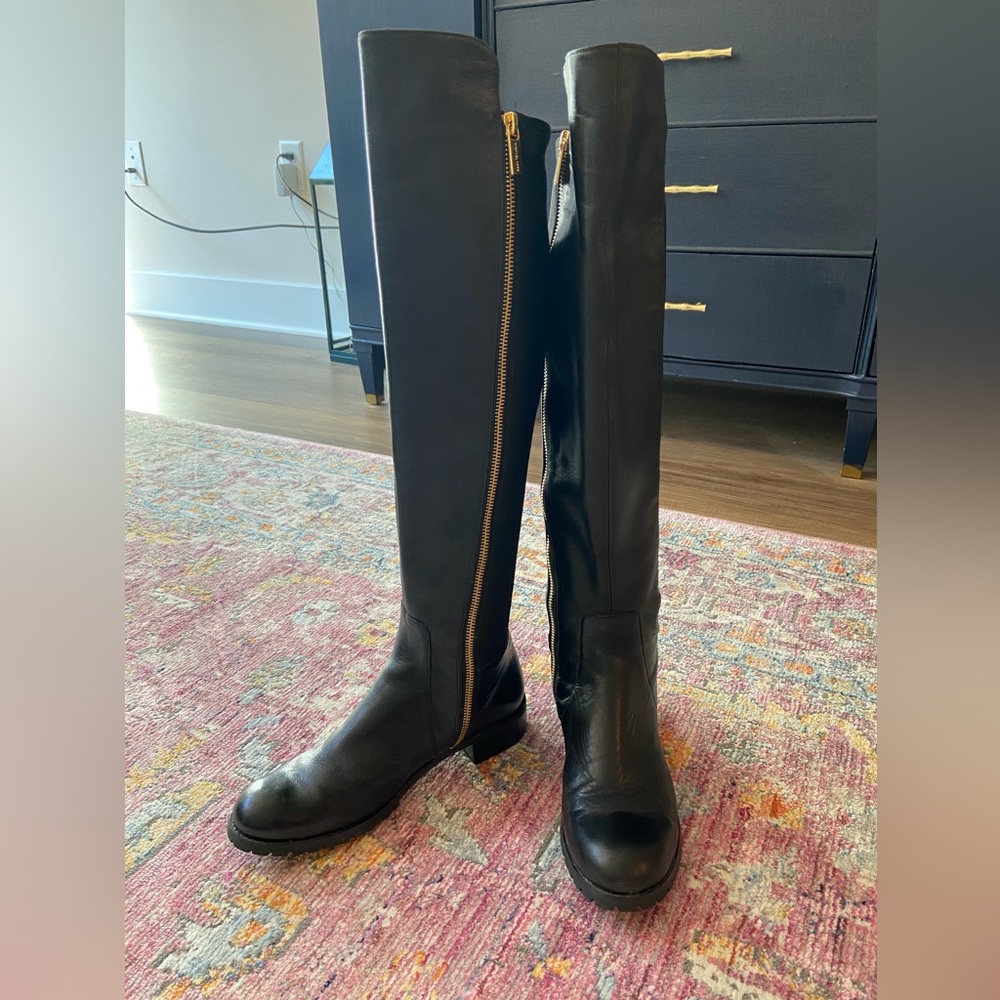 Black leather Michael Kors over the knee boots with gold hardware
